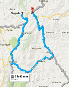 Google maps route from Sagada to Bontoc.